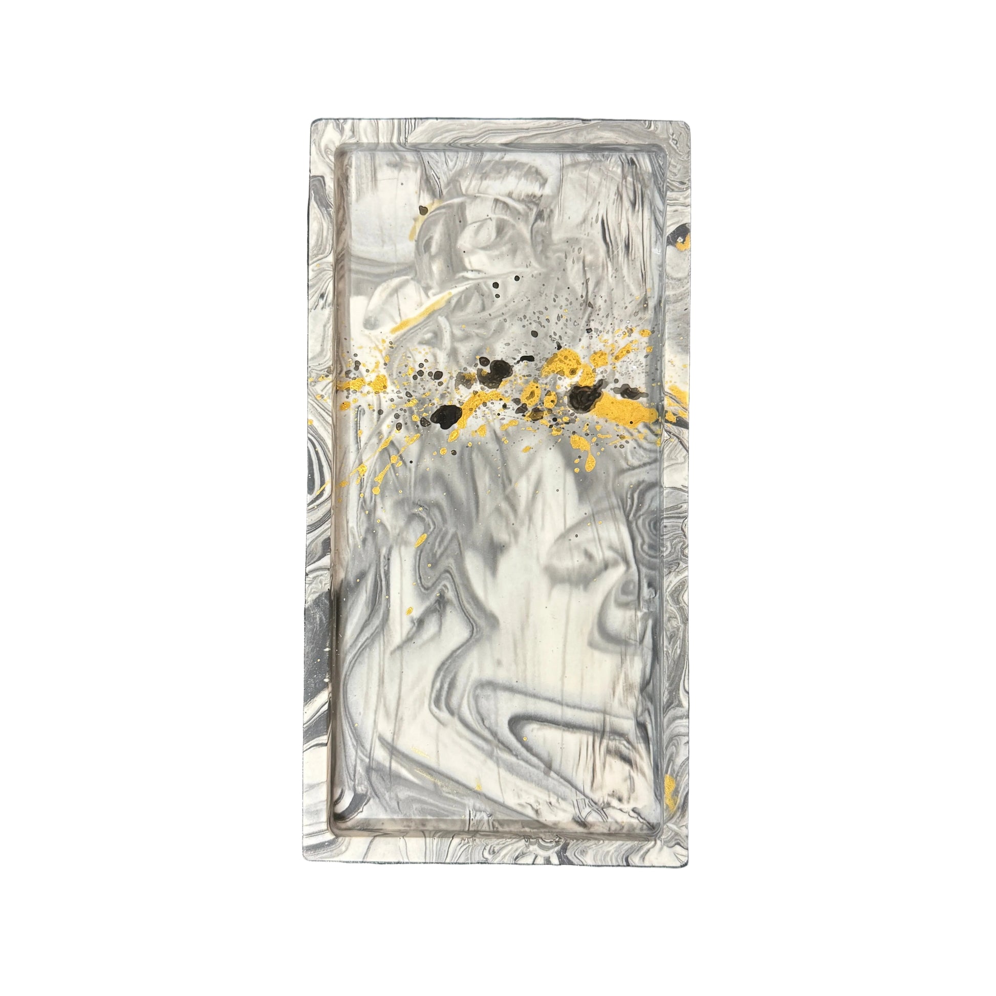 Grey Marble Trinket Tray w. Gold & Black Painting