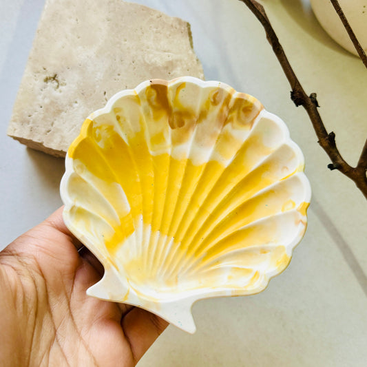 Handmade Seashell Trinket Dish - Yellow