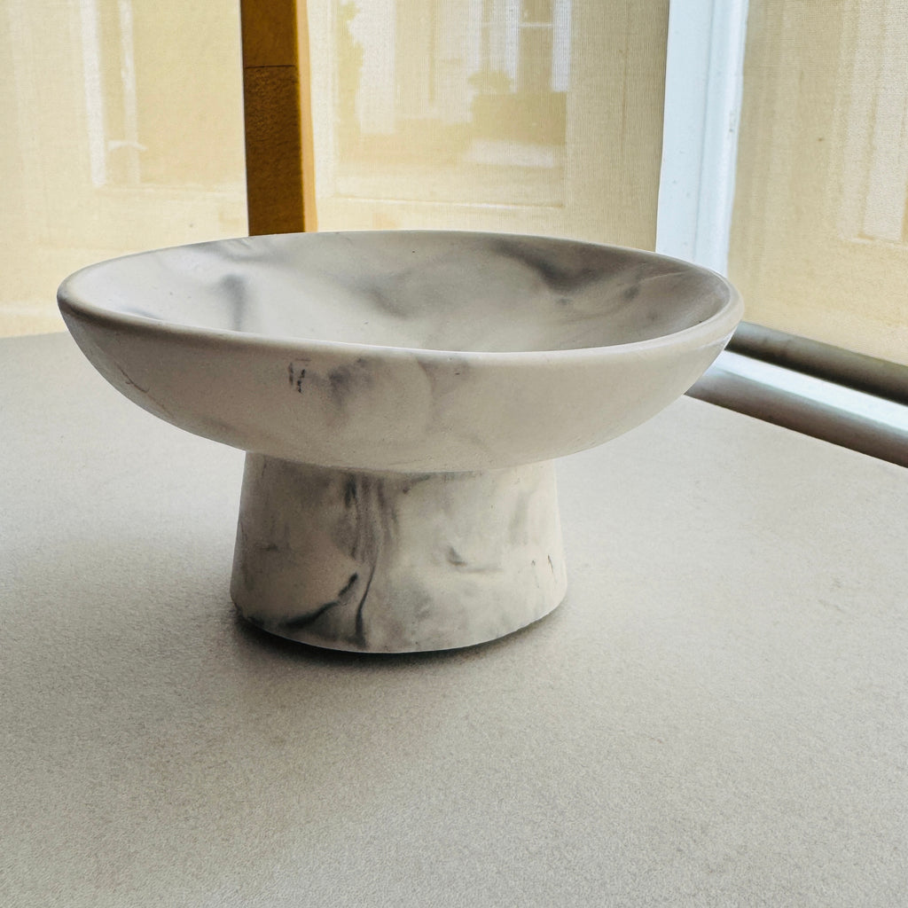 Pedestal Decorative Bowl Grey Marble