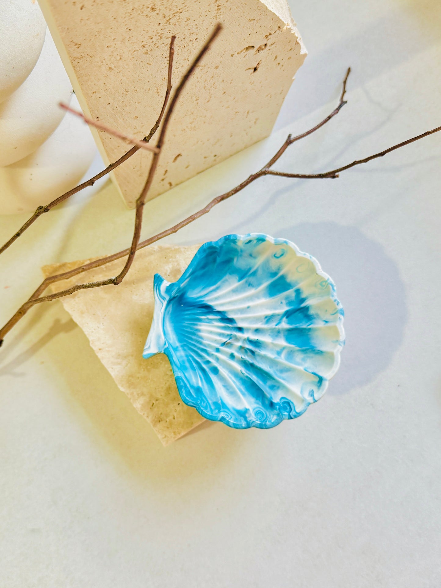 Handmade Seashell Trinket Dish Blues