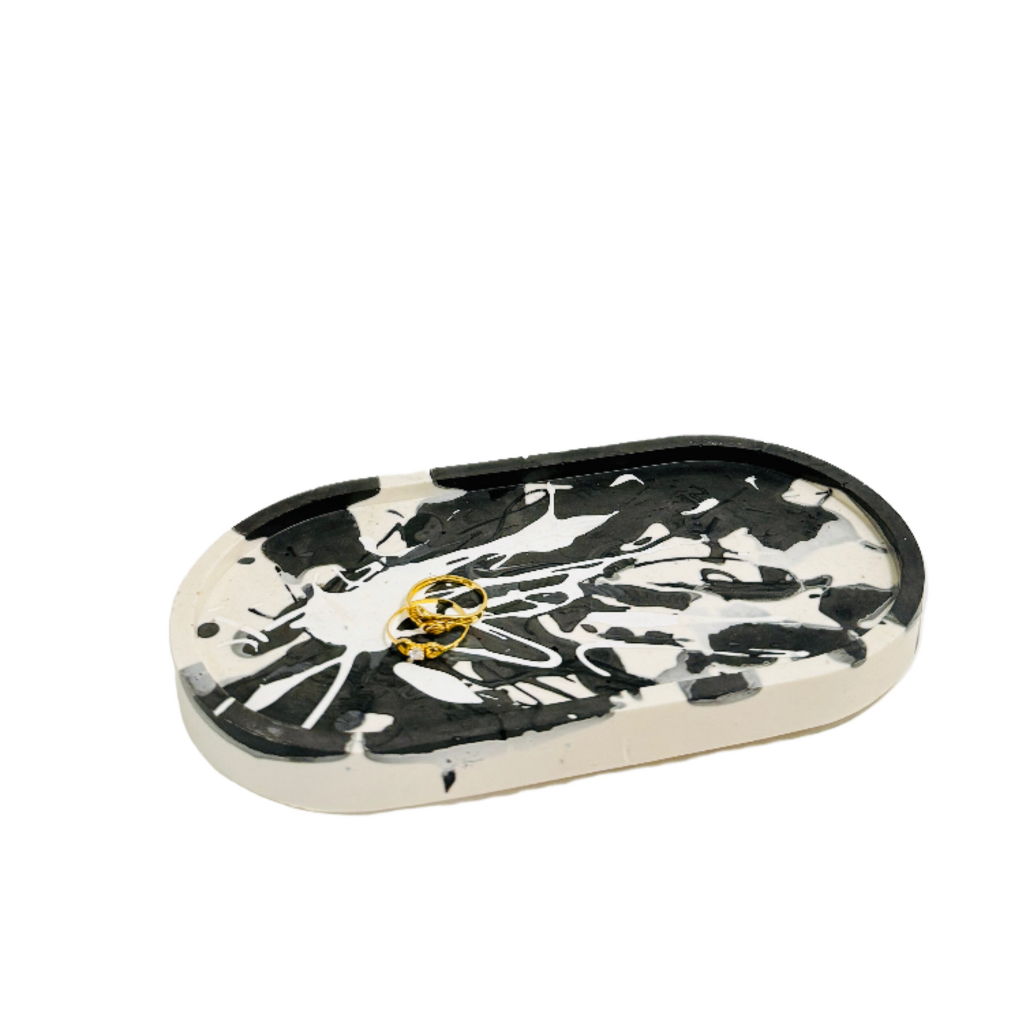 Handmade Splash Oval Black on White Trinket Tray