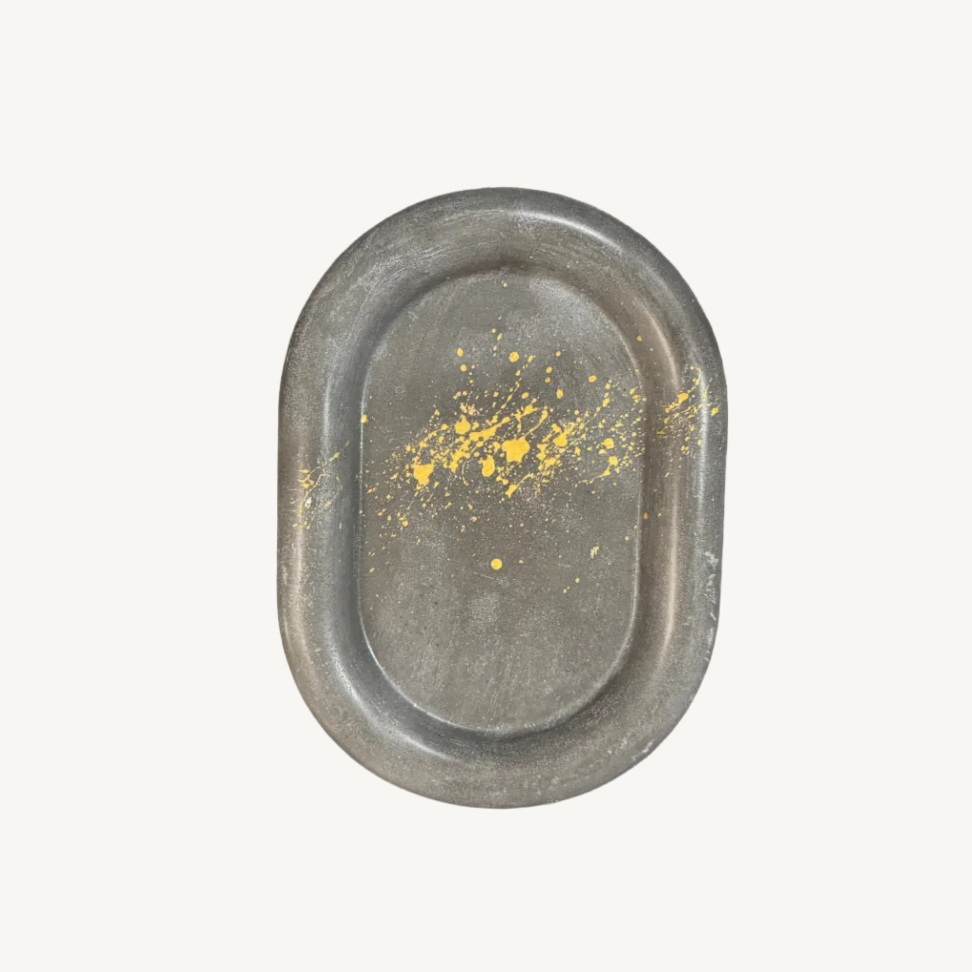 Charcoal Pebble Oval Tray / Gold Design